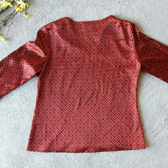 Tory Burch Red Diamond Patterned Silk Blouse Top - Picture 6 of 6